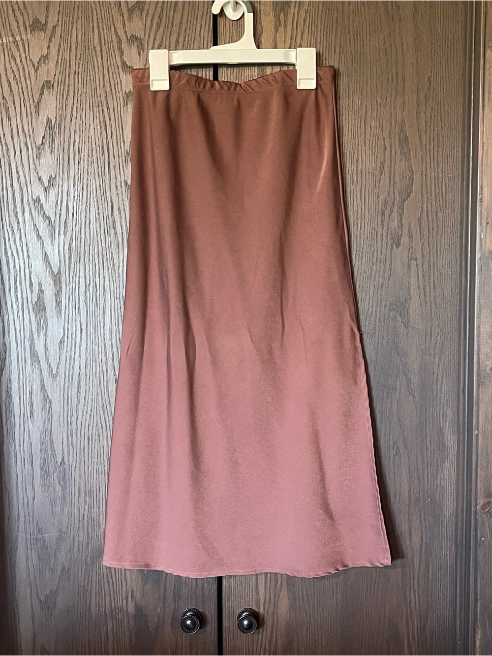 Lilla P Satin Midi Skirt in Dusty Rose Brown